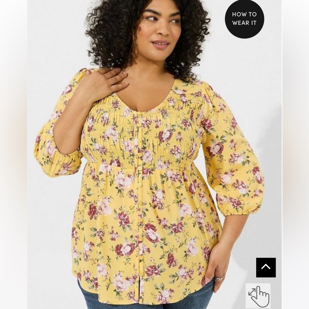 Torrid spring floral Challis Smocked 3/4 Sleeve Top size 4X
